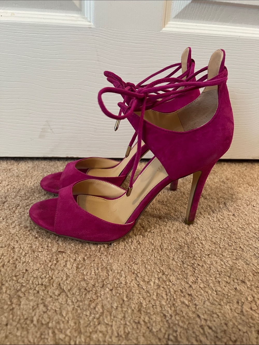 Ivanka Trump Fuchsia Suede Lace-Up Holidae High Heel Sandals 8.5